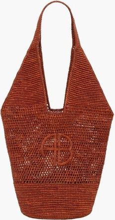 Anine Bing Leah Logo Hobo Raffia in Red Terracotta at Nordstrom