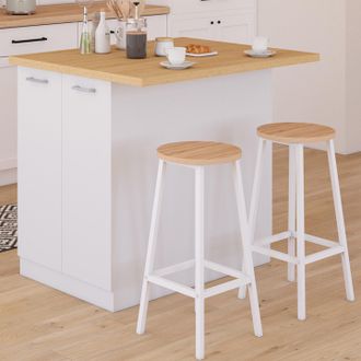 IDMarket Ivo 120 Cm Isla Blanca Con Encimera Efecto Haya