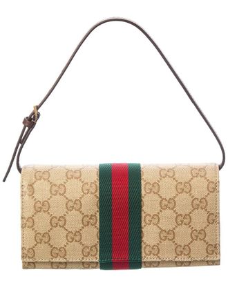Gucci Small Gg Coated Canvas & Leather Pouch With Strap