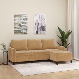 vidaXL Vidaxl - Sof&aacute; De 3 Plazas Con Taburete De Terciopelo Marr&oacute;n 180 Cm