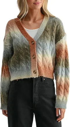 All in Favor Ombr&eacute; Cable Knit Cardigan in Olive Brown Multi at Nordstrom, Size X-Small
