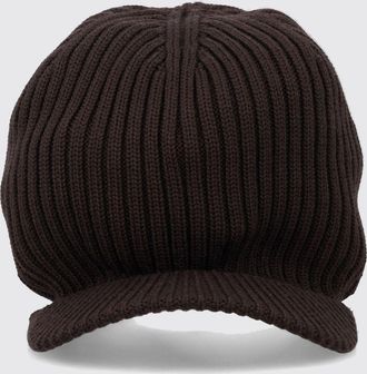 Yohji Yamamoto Cappello con visiera in lana merino a coste con logo ricamato