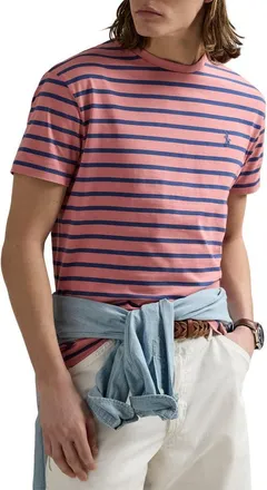 Polo Ralph Lauren Classic Fit Stripe Cotton T-Shirt in Desert Rose/Old Royal at Nordstrom, Size X-Large