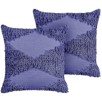 Beliani Conjunto De 2 Cojines De Algod&oacute;n Violeta/p&uacute;rpura 45 X 45 Cm Geom&eacute;trico Rhoeo