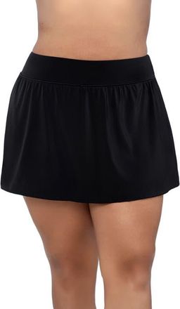 Trimshaper Mid-Rise Wide Waistband Control Swim Skort in Black at Nordstrom, Size 18W