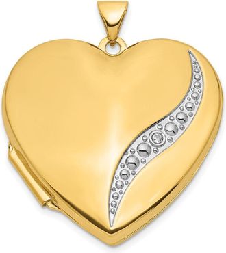 Diamond2Deal 14k Yellow Gold with White Rhodium Wave Diamond 27mm Heart Locket