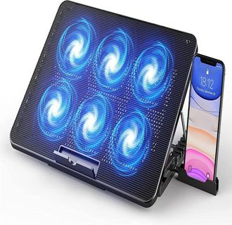OEM 1 Support Refroidissement Ordinateur, 6 Ventilateurs Silencieux, 7 Hauteurs R&eacute;glables, 2 Ports Usb, Grille M&eacute;tal, 12-17,3 Pouces