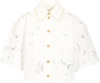 Zimmermann Mahon Embroidered Crop Shirt - Dames - Overhemden - Wit - L - Katoen - Overhemden