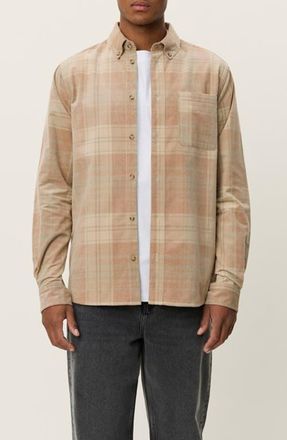 Les Deux Kash Check Corduroy Button-Down Shirt in Dark Sand at Nordstrom, Size Xx-Large