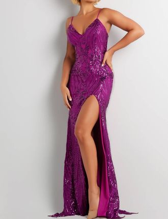 Jovani Sequin Embellished Backless Dress In Purple