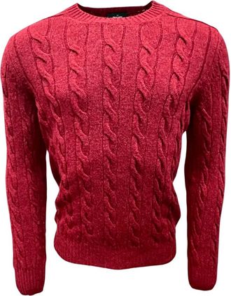 Gran Sasso Shetland Kabelgebreide Trui- Rood - Heren - Ronde hals truien - Rood - 3XL - Wol - Truien & Vesten