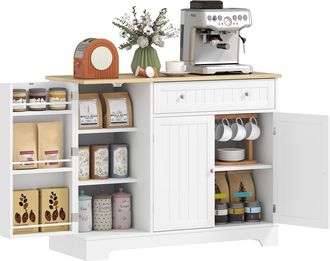 HOMCOM Homcom Aparador De Cocina, Armario De Cocina Con 3 Estantes De Puerta, 1 Caj&oacute;n, Estantes Ajustables, Aparador Para Comedor, 105x40x83 Cm, Blanco