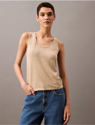 Calvin Klein Womens Linen Blend Sweater Tank Top - Brown - XS