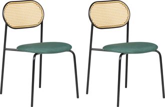 Beliani Beliani - Conjunto De 2 Sillas De Comedor Retro Asiento De Tela Estructura Met&aacute;lica Efecto Madera Trenza Vienesa Negro Adaver