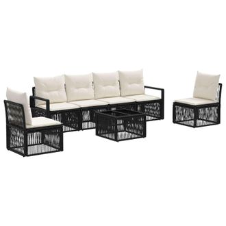 vidaXL Conjunto De Sof&aacute;s De Jard&iacute;n 7 Pcs Negro Rat&aacute;n Sint&eacute;tico Vidaxl