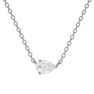 Diamond2Deal 14K White Gold 0.50 Ct Floating Pear Shape Lab Grown Diamond Solitaire Pendant Necklace
