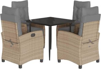 vidaXL Set Comedor De Jard&iacute;n 5 Pzas Con Cojines Rat&aacute;n Sint&eacute;tico Beige Vidaxl