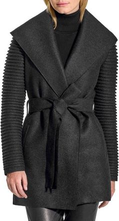 Sentaler Rib Sleeve Alpaca & Wool Wrap Coat in Black at Nordstrom, Size Medium