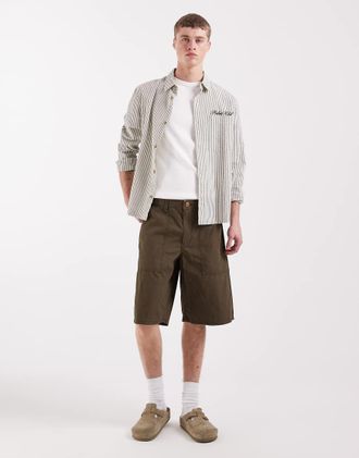 Wrangler Pantaloncini multitasche in cotone leggero kaki-Verde