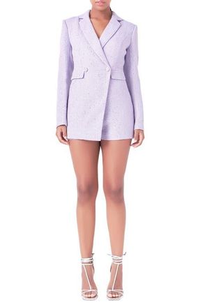 endless rose Premium Sequin Tweed Long Sleeve Blazer Minidress in Lilac at Nordstrom, Size X-Small