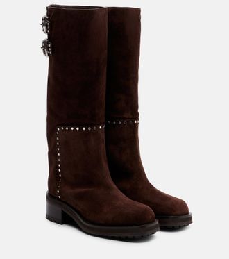 Jimmy Choo London Brooklyn 50 studded suede knee-high boots