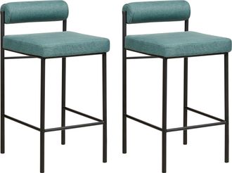 Beliani Conjunto De 2 Sillas De Bar Modernas Taburetes Respaldo Tapizado Poli&eacute;ster Sin Reposabrazos Patas Negras Verde Azulado Amaya