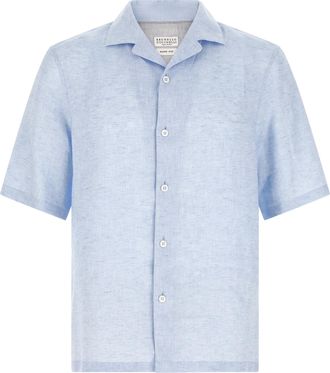 Brunello Cucinelli Blue Linen Mens Blouse