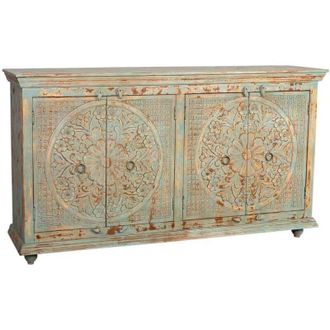 Wanderlust Deco Aparador De Madera De 4 Puertas Acabado Envejecido Verde, 180x42x101h