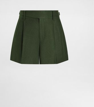 Dolce & Gabbana Linen Fabric Shorts With Double Darts - Man Pants And Shorts Green 46