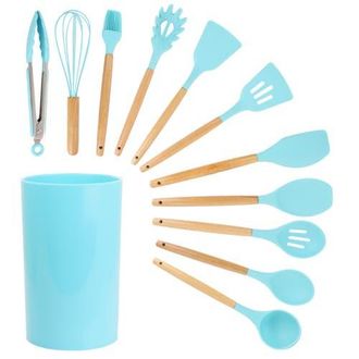 MegaChef Silicone and Wood Cooking Utensils, Set of 12 in Light Teal at Nordstrom