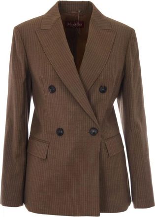 Max Mara Jassen, Dames, Bruin, L, Wol, Mico Double-breasted Jas