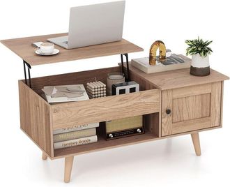 Costway Costway - Mesa De Centro Elevable, Mesa De Caf&eacute; Con Tablero Elevable, Gabinete, Compartimento Oculto Y Estante Abierto, Mesita De Sal&oacute;n Para Estudio Y