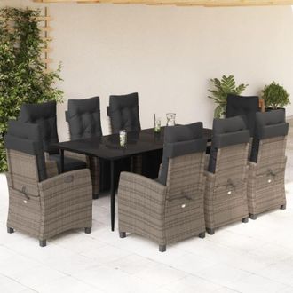 vidaXL Set Comedor Jard&iacute;n 9 Pzas Y Cojines Rat&aacute;n Sint&eacute;tico Gris Vidaxl