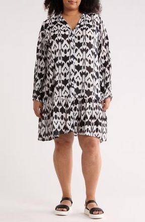 Boho Me Ikat Long Sleeve Cover-Up Dress in Black at Nordstrom Rack, Size 2X