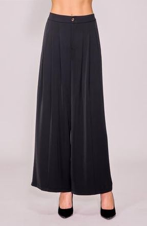 Melloday Pleated Crepe Wide Leg Pants in Black at Nordstrom Rack, Size Large