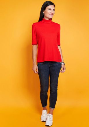 Seidel Moden Rollkragenshirt SEIDEL MODEN, Damen, Gr. 52, rot, Jersey, Obermaterial: 69% Polyester, 28% Viskose, 3% Elasthan, unifarben, Basic, bequem h&uuml;ftlang, ab