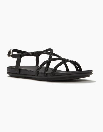 FitFlop Womens Fitflop Fino Toe-Post Leather Womens All Black Sandals - Size: 4