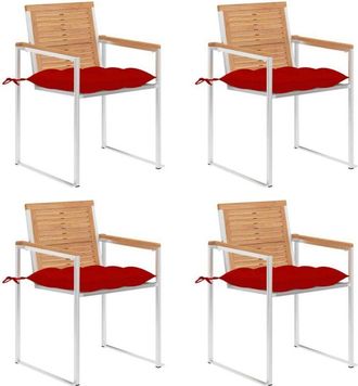 vidaXL Sillas De Jard&iacute;n 4 Unidades Con Cojines Madera Maciza Teca Vidaxl