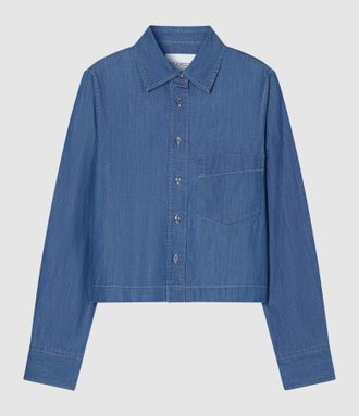 Closed Top Cropped Classic Shirt Dark Blue