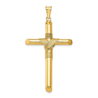 Diamond2Deal 14k Yellow Gold Polished Center Wrap Tube Cross Pendant