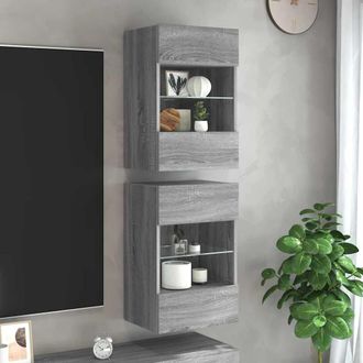 vidaXL Armarios De Pared Con Luces Led Para Tv 2 Uds Gris Sonoma 40x30x60,5 Cm Vidaxl