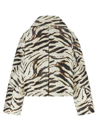Ganni Zebra-Print Laminated Jacket - Cream