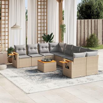 vidaXL Set De Sof&aacute;s De Jard&iacute;n 9 Pzas Con Cojines Rat&aacute;n Sint&eacute;tico Beige Vidaxl