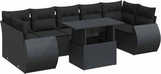 vidaXL Set De Sof&aacute;s De Jard&iacute;n Y Cojines 8 Piezas Rat&aacute;n Sint&eacute;tico Negro Vidaxl