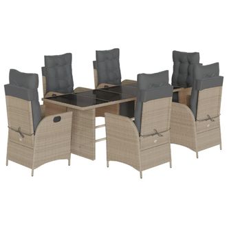 vidaXL Set Da Pranzo Da Giardino 7 Pz Cuscini Polyrattan Grigio Chiaro - Vidaxl