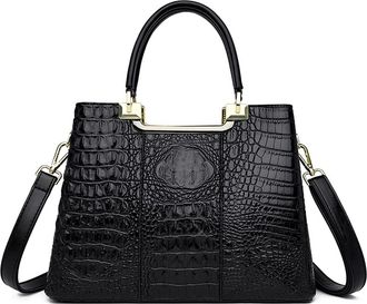 Generic Genuine Leather Satchel Handbag for Women Fashion Purse Top Handle Crossbody Bag Large Ladies Tote Shoulder Bags (Black)