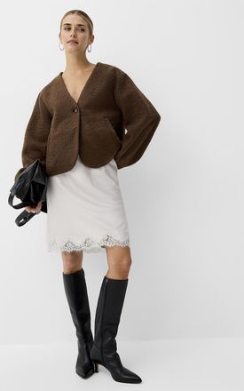 Vero Moda Womens Single-button high-pile fleece V-neck jacket