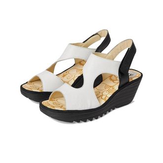 FLY London Fly London YOXA576FLY Sandals Womens -White Black Slingback Wedge ZOGG2969