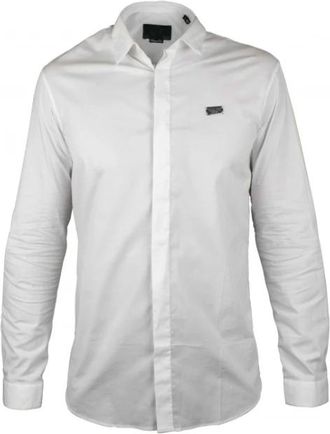 Philipp Plein Diamond Cut LS Iconic Shirt - Heren - Zakelijke Overhemden - Wit - L - Katoen - Overhemden