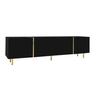 Urban Meuble Mueble de tv lacado en negro con 4 puertas y detalles dorados